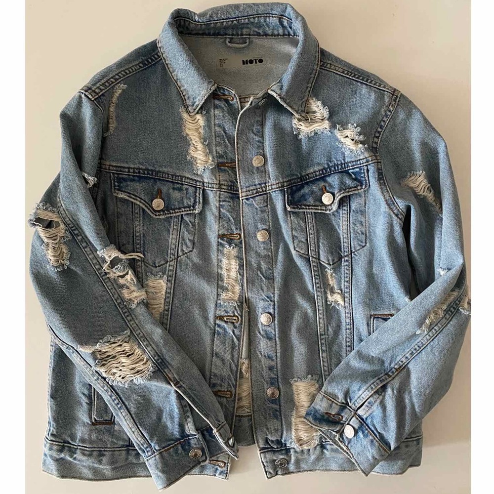 Oversized TopShop Ripped Denim Jacket, Size S/US4